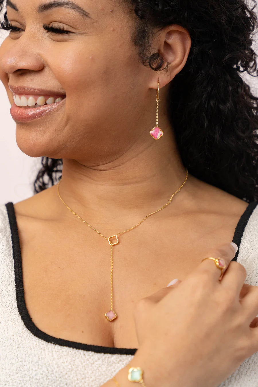 Crystal Lariat Necklace | Gold