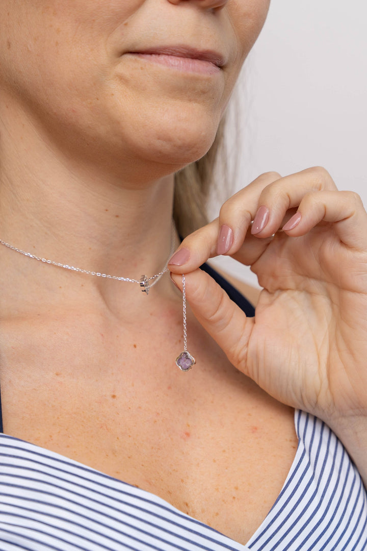 Crystal Lariat Necklace | Silver