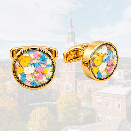 Finished cuff links in 18k gold plated sterling silver and filled with class notes.