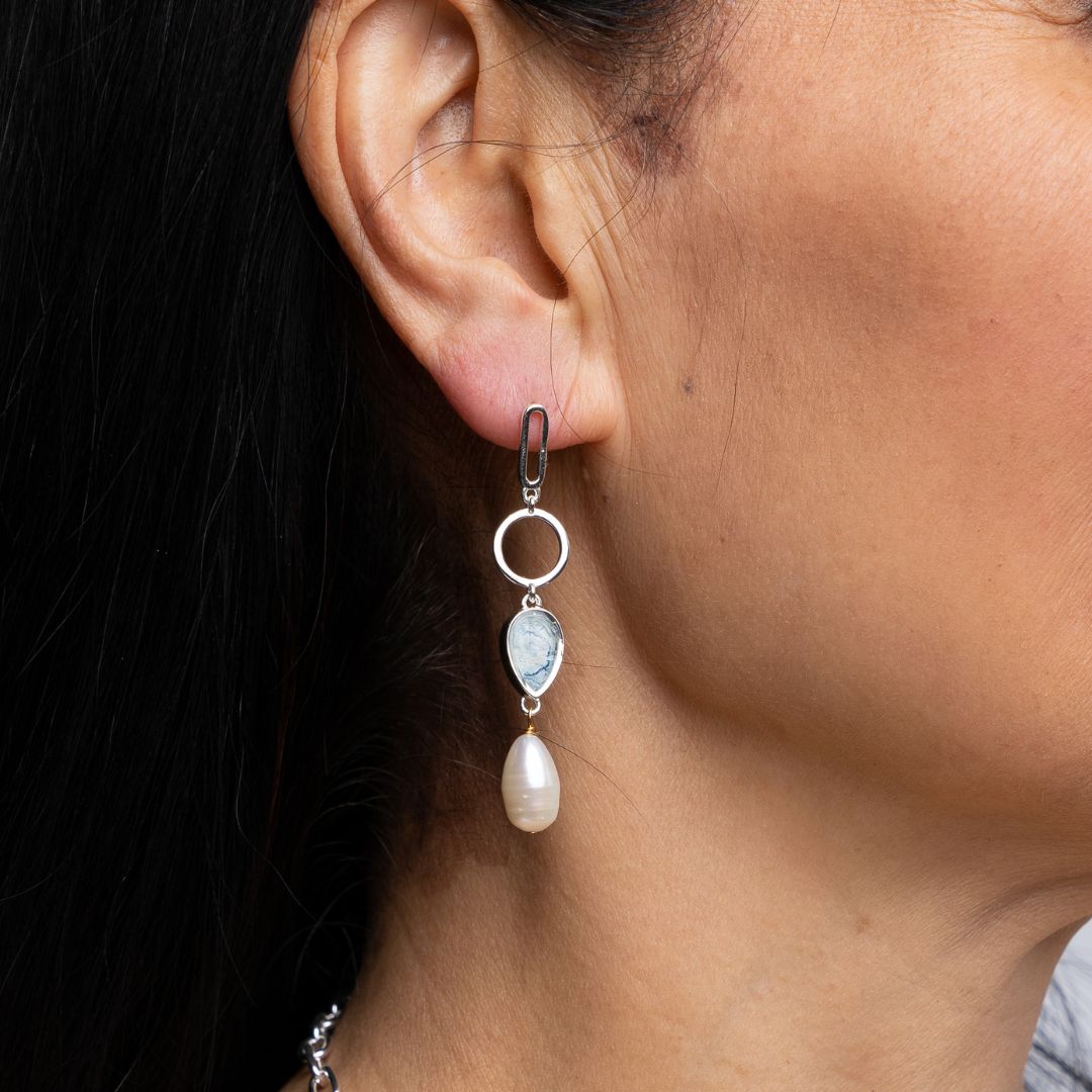 Maria Pearl Earrings | Silver